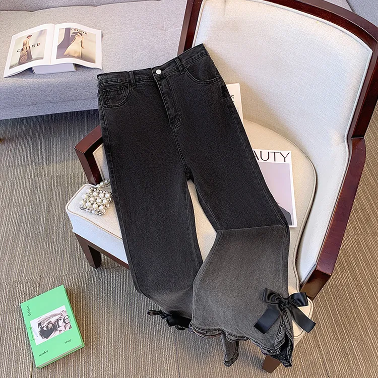 【205】300斤大码女装胖mm微喇松紧高腰牛仔长裤显瘦2025春秋新款