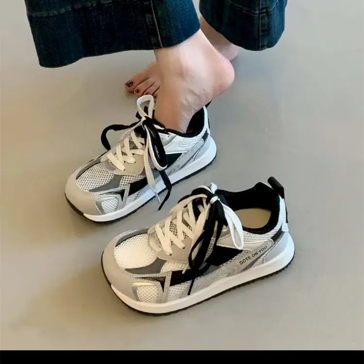 丑萌厚底德训鞋女夏2025新款网面透气小白鞋休闲运动鞋跑步阿甘鞋
