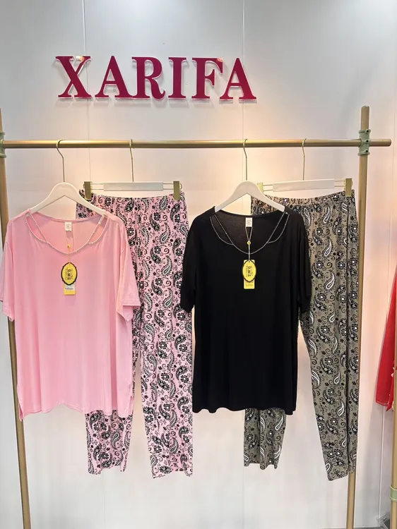 xarifa【短袖】民族风腰果花莫代尔烫钻睡衣套装两件套家居服3292