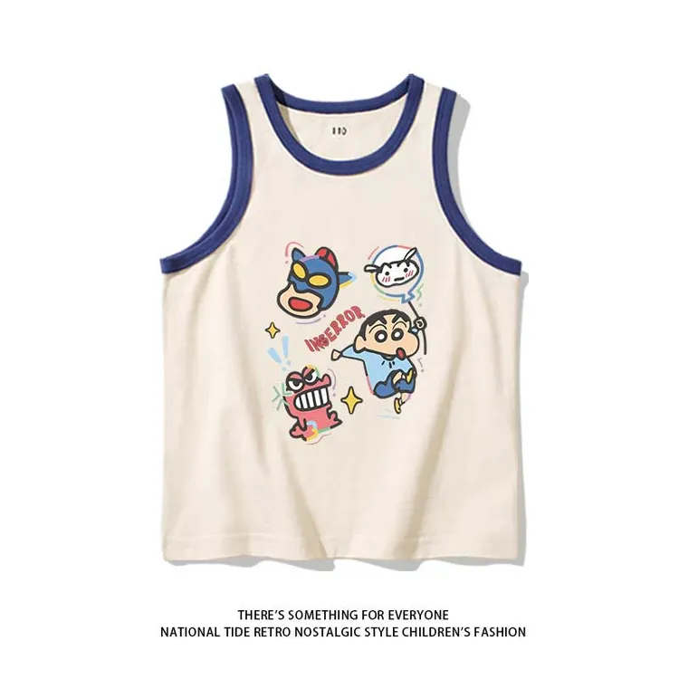 趣味可爱中大童青少年男女圆领背心卡通印花夏季纯棉宽松