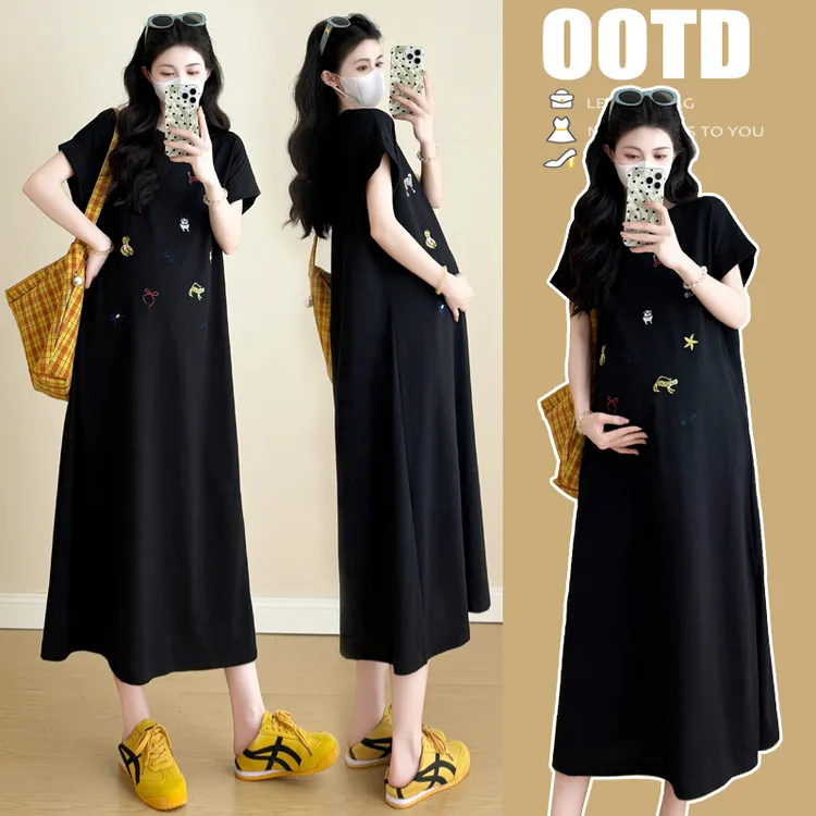 孕妇装2025夏装新款大码短袖T恤裙长款休闲宽松网红款连衣裙潮妈
