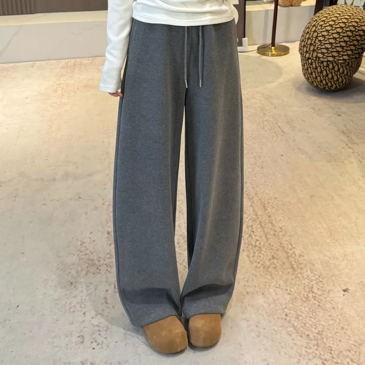 宿慕SUMU韩版加绒加厚拼接抽绳糯米裤2025冬新款休闲裤长裤子316
