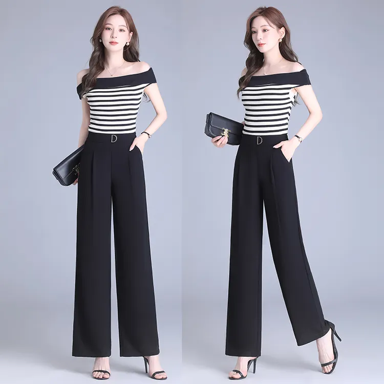 冰丝阔腿裤女夏薄款宽松新款垂坠感休闲松紧高腰显瘦西装直筒裤子