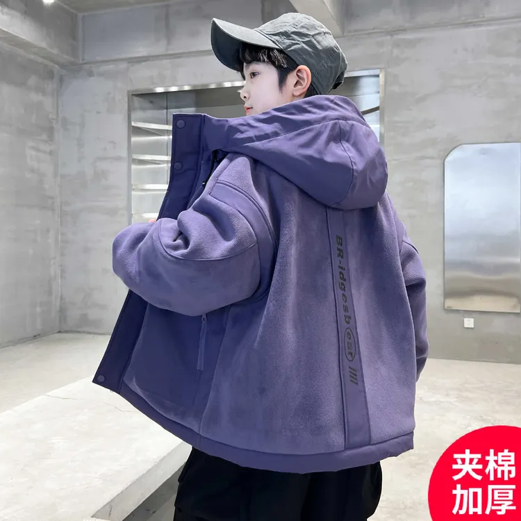 男童羊羔绒外套秋冬款2025新款冬季夹棉加厚中大儿童装男童冬装潮