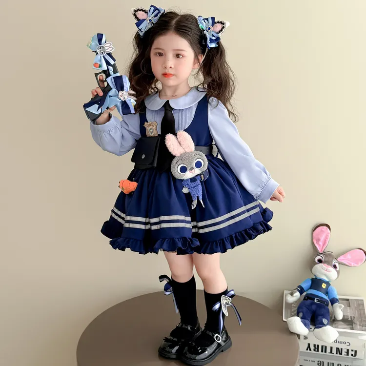 女童兔子警官衣服儿童公主裙秋季生日礼服女孩朱迪cos秋装连衣裙