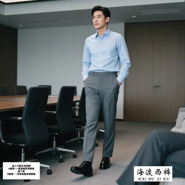 男羊毛正装精品男士西裤男款修身中灰色四季款精纺羊毛裤子男款