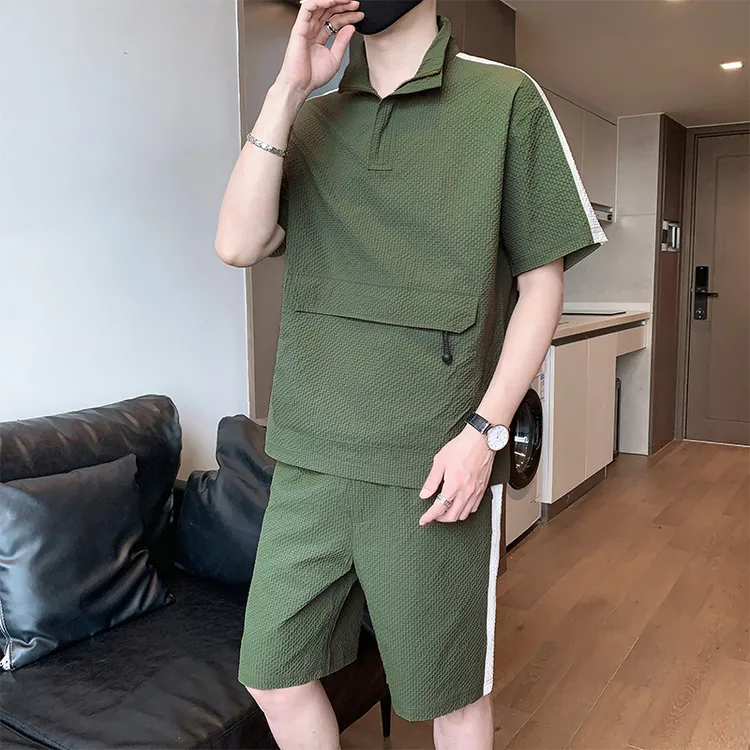 冰丝短袖短裤休闲运动套装男胖子夏两件套宽松速干大码男装35066