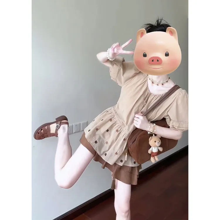 2025夏季新款女法式气质V领宽松碎花短袖上衣高腰显瘦蛋糕半身裙