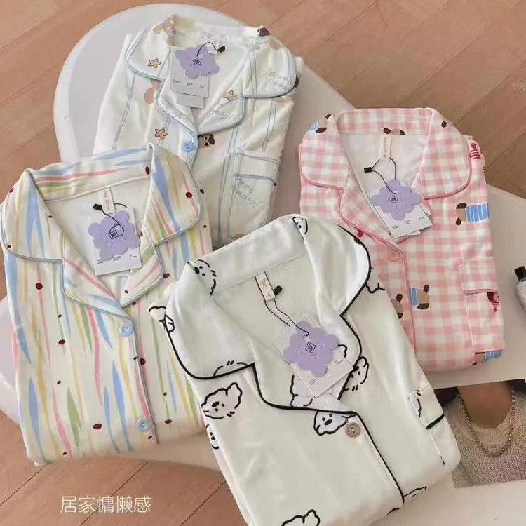 甜美可爱海岛绒蝴蝶结kt翻领长袖长裤家居服可外穿睡衣