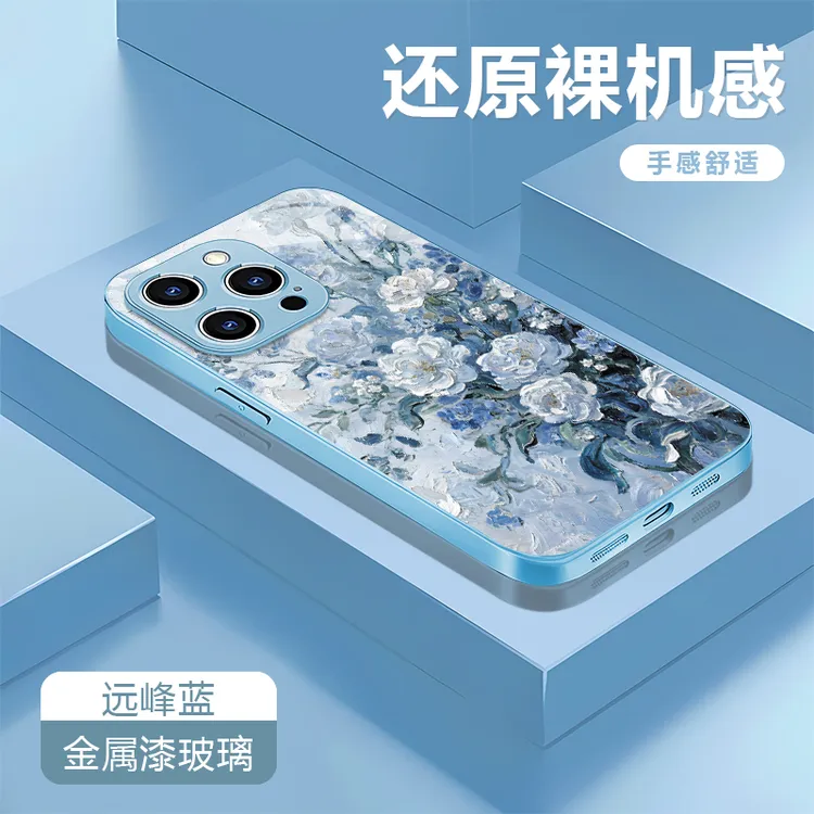 油画花适用苹果16/15华为P70/vivo/oppo金属漆玻璃防摔手机壳女