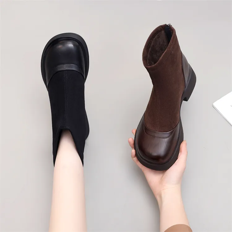 厚底2025冬季新款切尔西短靴女百搭美拉德显瘦二棉时尚弹力马丁靴