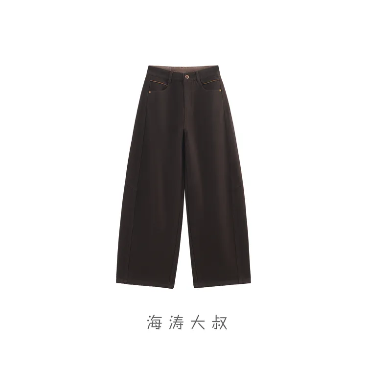 【海涛大叔】「精灵王」口袋明线捏褶厚款人字纹弯刀牛仔裤