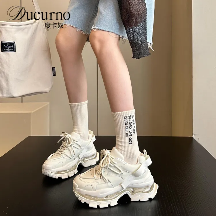 品质尖货厚底气垫老爹鞋女鞋2025夏季头层牛皮小众ins高级运动鞋