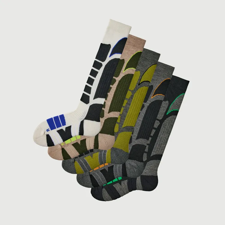 个性条纹长筒袜男秋季保暖加厚撞色高筒袜显瘦户外多功能滑雪袜