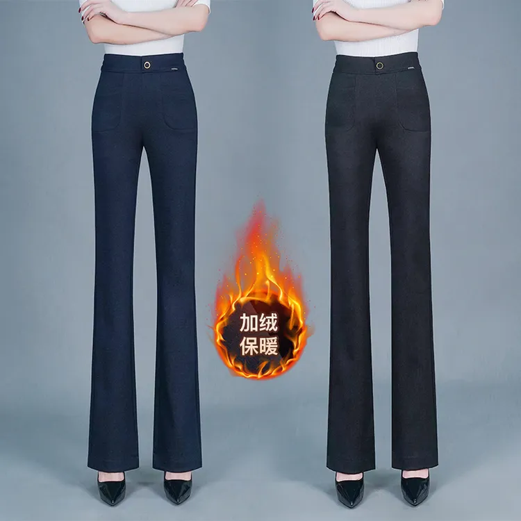 加绒喇叭裤2025秋冬新款高腰垂感显瘦中年妈妈裤子松紧腰微喇裤女
