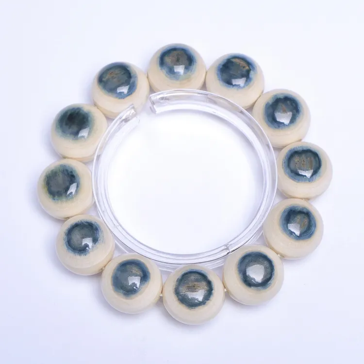 Q3439 天然猛犸牙精品蓝眼圆珠手串19.7mm支持鉴定 一物一图