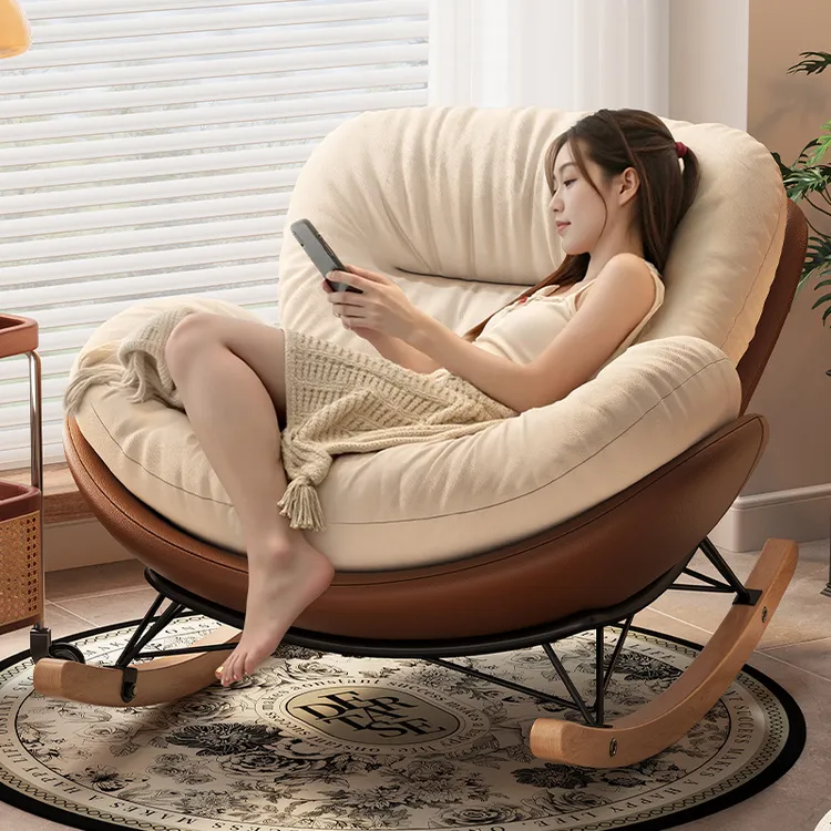 蛋壳摇摇椅晒太阳懒人家用可躺可睡布艺沙发休闲摇椅阳台躺椅