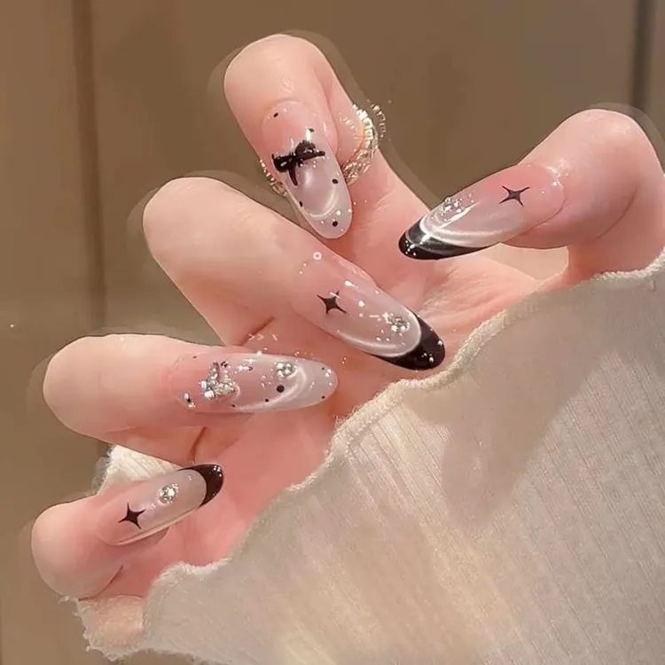 【午夜巴黎】温柔千金风法式水波蝴蝶波点显白长款气质穿戴甲甲片