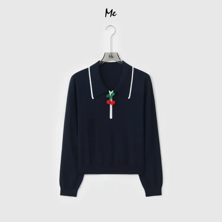ME【小樱桃polo衫】绵羊毛桑蚕丝混纺极简老钱时尚百搭毛衣MESA0967