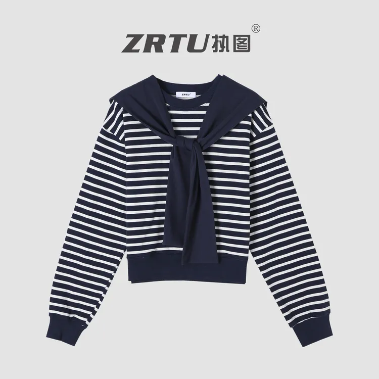 ZRTU/执图2025秋季新款条纹披肩卫衣女小众设计感长袖上衣