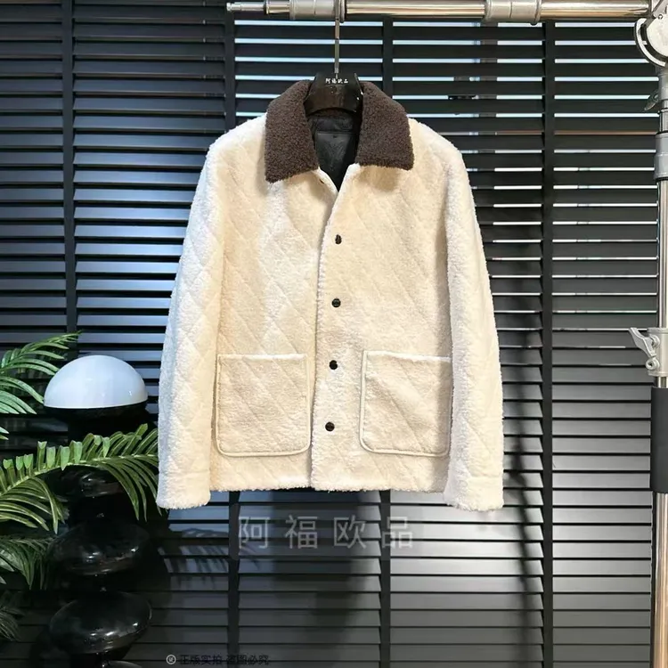 男士男款D家菱格撞色领羊毛外套秋冬夹克【羊毛内胆】25229