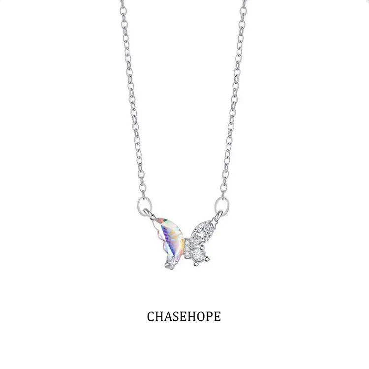 钛钢项链 幻彩蝴蝶项链饰品女轻奢梦幻设计感锁骨链生日礼物送女