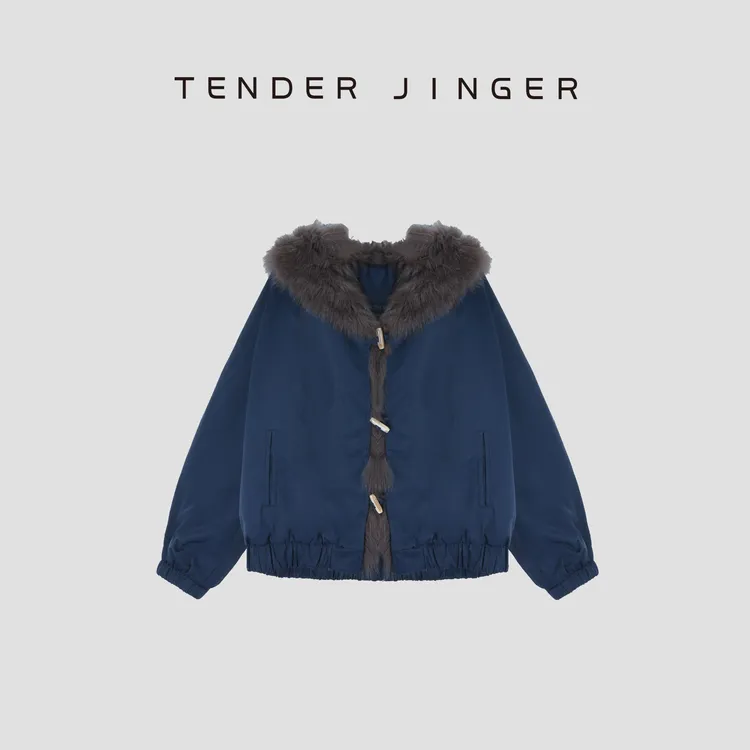 Tender Jinger牛角扣大毛领连帽羽绒服外套T54MYY41434