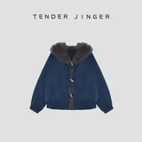 Tender Jinger牛角扣大毛领连帽羽绒服外套T54MYY41434