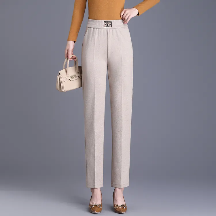 中老年妈妈裤子秋冬直筒休闲裤长裤女裤新款宽松高腰松紧显瘦裤子