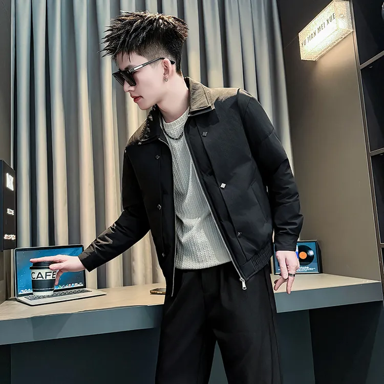 假两件双层领拼接棉服男款冬季高级感休闲保暖棉袄子立领棉衣外套