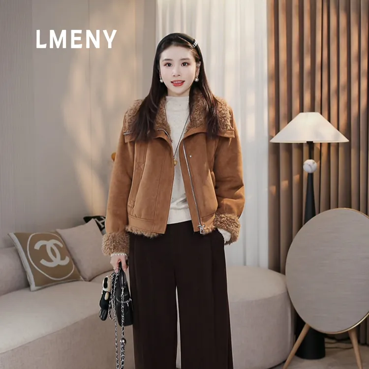 LMENY“毛毛一体”巨软乎~加厚大翻领羊筋绒毛毛拼接外套25DW019