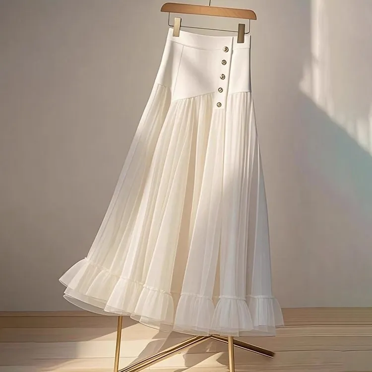 别致设计感绝美超好看半身裙女2025春夏设计感网纱高腰百搭小黑裙