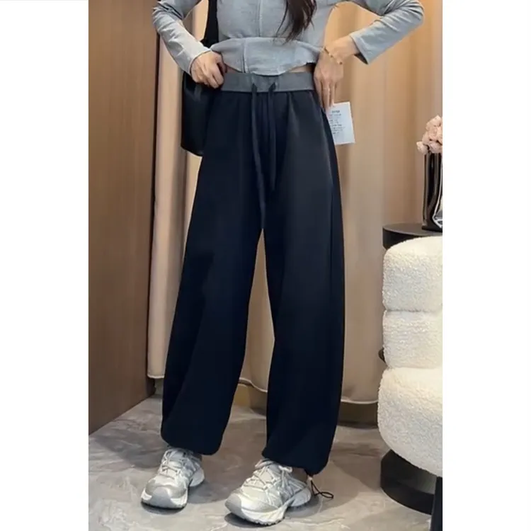 艾塔莉早秋休闲裤新款松紧束脚高腰显瘦直筒休闲宽松百搭休闲裤