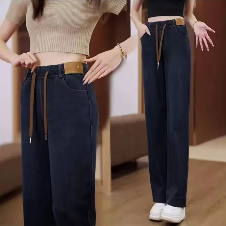 【运费补贴】新款秋冬加绒加厚外穿弹力休闲大码中老年妈妈牛仔裤