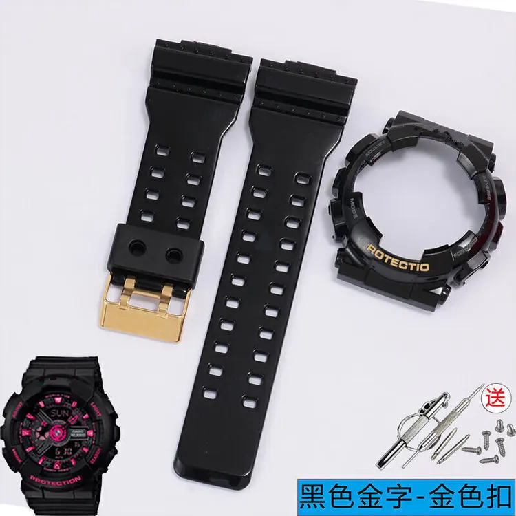 适用卡西欧GA GD GLS GAX110/120/130冰韧黑金硅胶黑武士手表表带