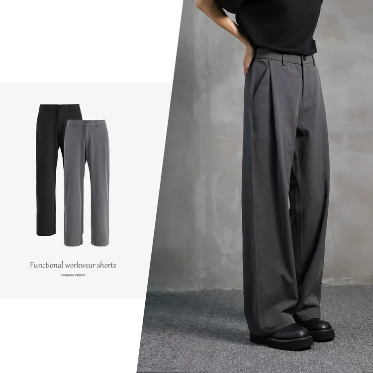 【SPLi】三本针西裤黑色秋冬垂感直筒休闲西裤宽松长裤阔腿西装裤