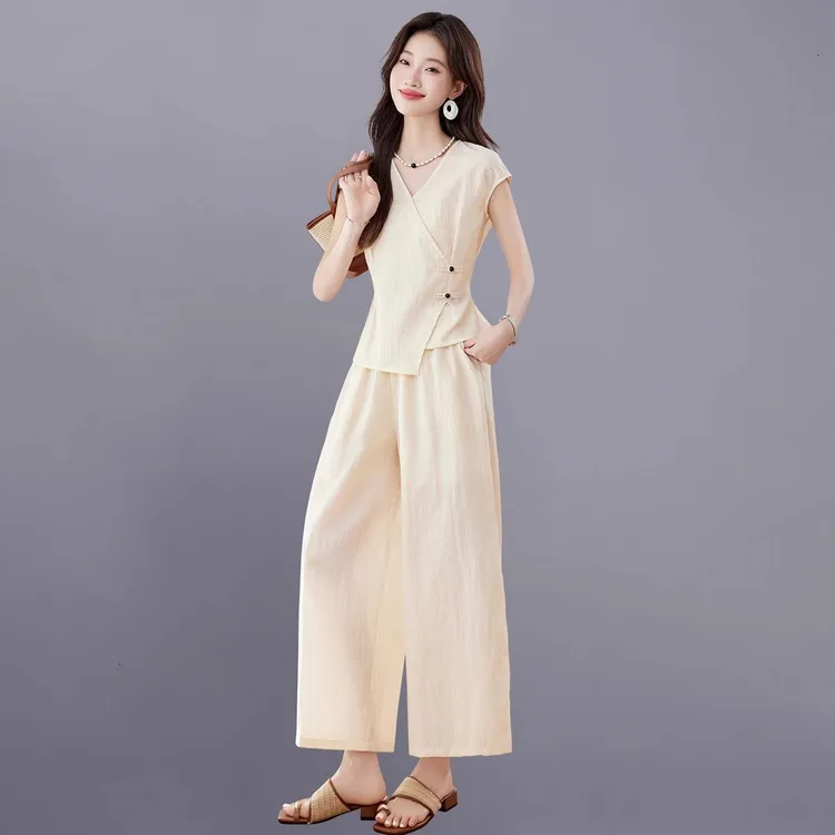时尚减龄套装高级夏季2025年新款阔腿裤休闲上衣两件套一整套气质