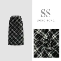 SONG-原创【格调派对】秋冬撞色格纹百搭时尚气质半身裙