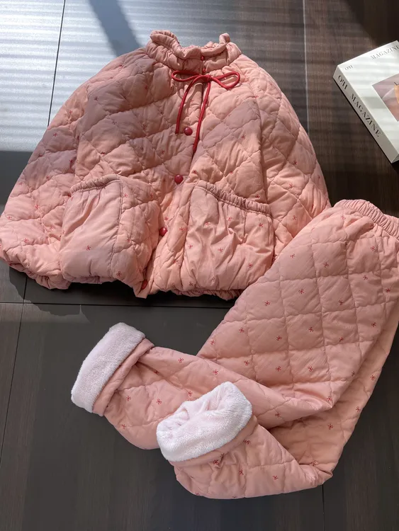 【DMXJ大梦想家】温柔甜美三层夹棉睡衣女秋冬季新款保暖家居服套装