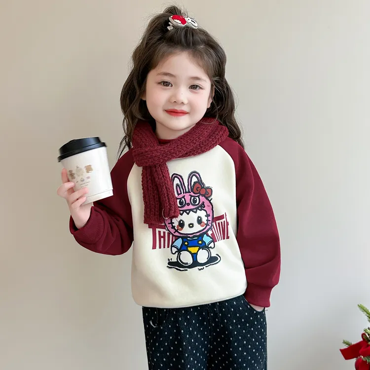 女童拉布布加绒卫衣秋冬新款洋气时尚儿童加厚韩版休闲卡通上衣潮