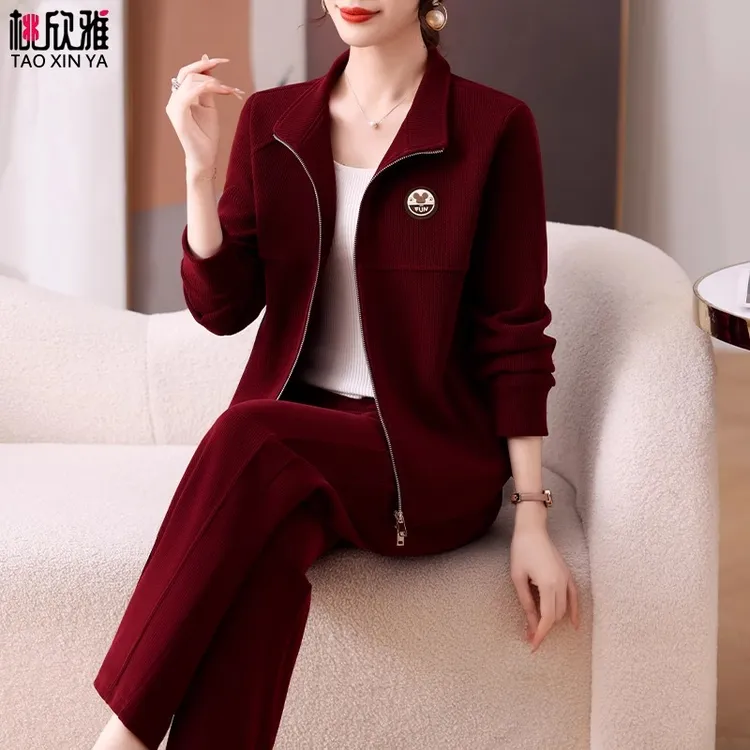 中年妈妈春秋外套时髦洋气中老年运动服套装女春秋休闲跑步两件套