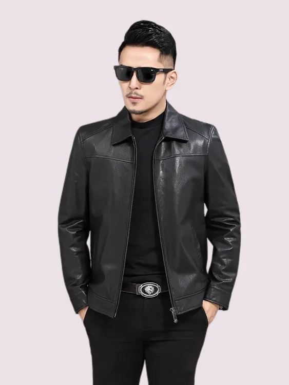 头层牛皮皮衣男士纯牛皮翻领款外套真皮皮夹克短款男士真皮皮衣