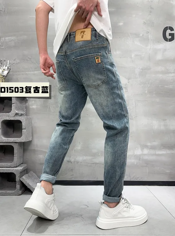 夏季薄款小锥牛仔裤2025男士休闲时尚百搭复古修身
