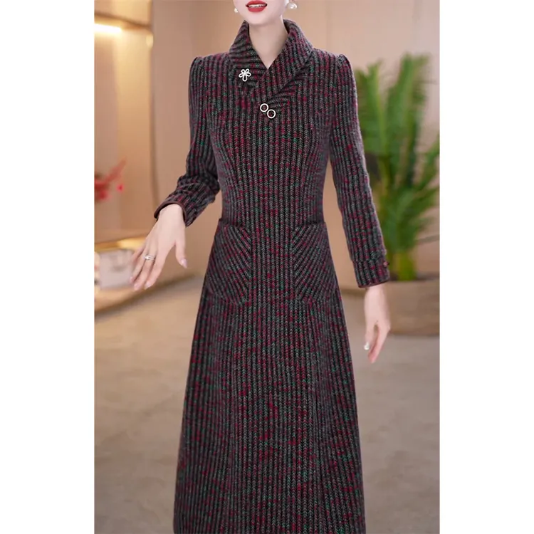 高端绒面加厚连衣裙女2024年秋冬新款配大衣妈妈洋气打底裙子