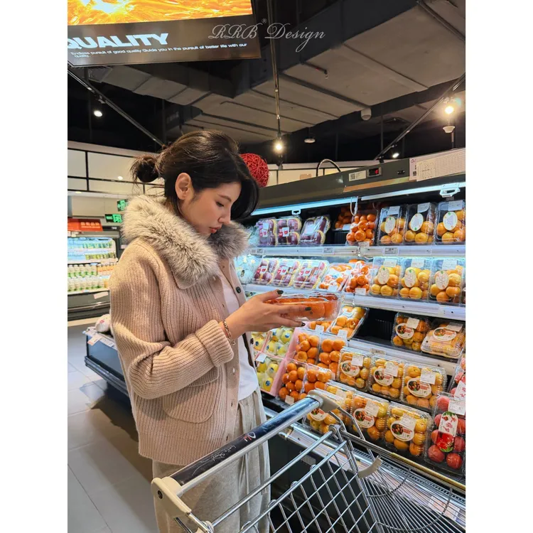 RRB Design 「热可可」 100%羊毛开衫宽松显瘦可拆卸毛领长袖外套