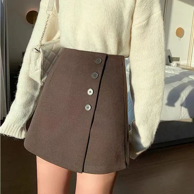 2025秋季厚款新款韩版设计感高腰显瘦遮胯A字裙裤阔腿短裤女