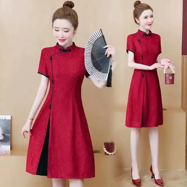 【5258人好评】高考送考改良旗袍连衣裙女复古中国风2025夏大码红色