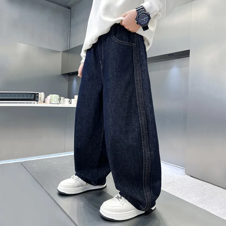 男童裤子春秋款2025新款中大童休闲裤儿童秋季深蓝色牛仔裤长裤潮