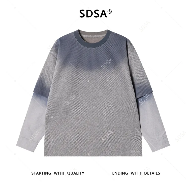 SDSA男士秋冬新款痞帅男装潮牌扎染拼接圆领卫衣肌理感时尚舒适
