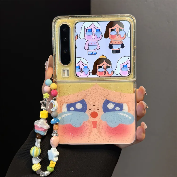 适用华为purax典藏版折叠屏手机壳pocket2可爱卡通闪粉哭娃链条女